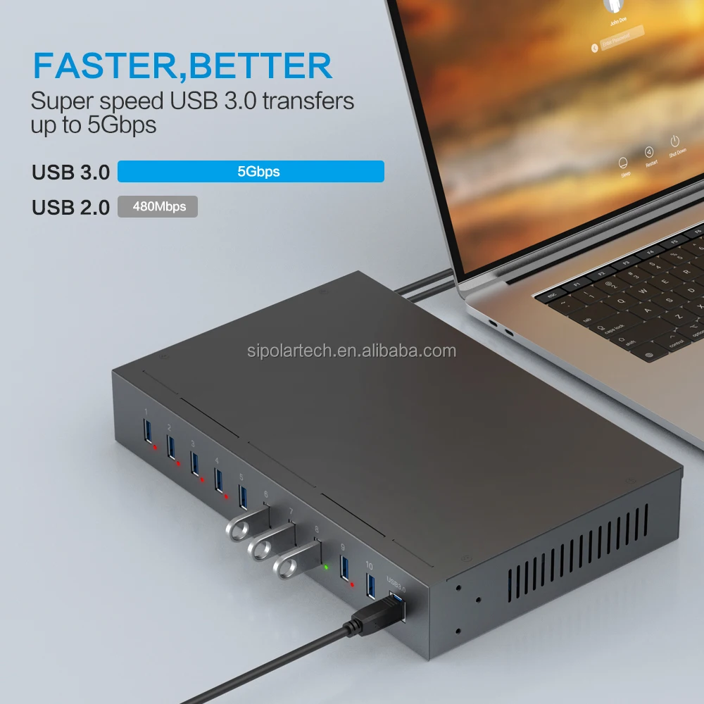 Фото Sipolar SH3-10 Дистанционный монитор и управление Высокоскоростной USB 3.0 1 м 10 портов Smart Control USB-концентратор №5