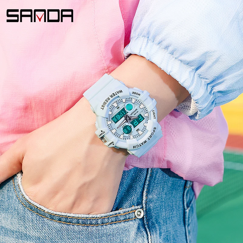 SANDA 2023 New Womens Sports Watches Countdown Dual Display Watch Alarm Clock Chronograph Digital Watch Waterproof 50M Reloj enlarge