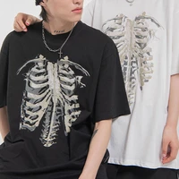 harajuku oversized tshirt aesthetic bones heart and lung print funny skull t shirt women punk summer short sleeve streetwear top