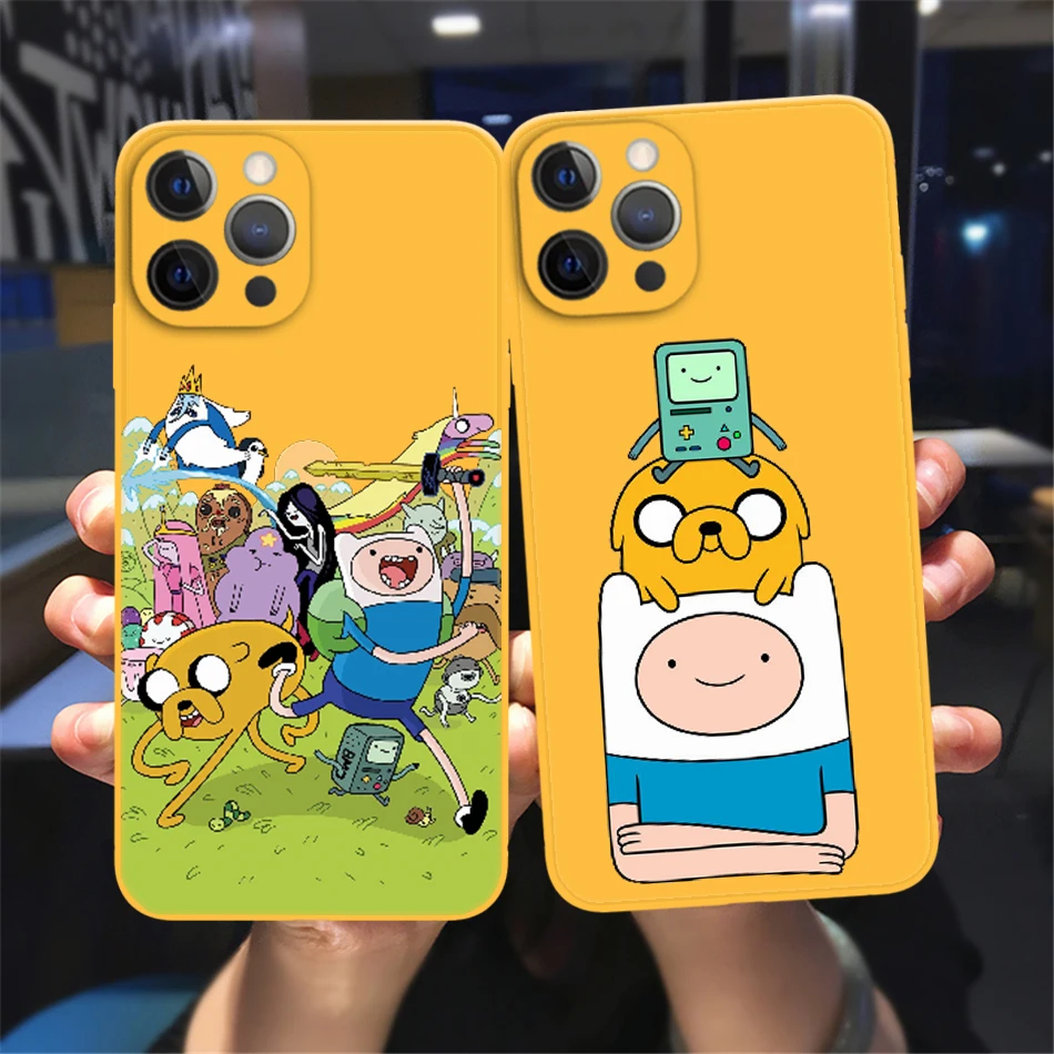 

Cartoon Adventure Time cute Phone Case For iphone 13 12 11 Pro Max X Xs Xr 8 7 Plus 13 Mini Lemon yellow liquid Silicone Cover