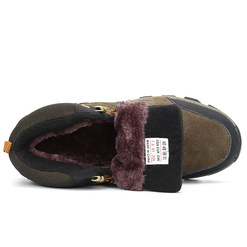 Winter Genuine Leather Hiking Boots Men Outdoor Trekking Sneakers Warm Fur Non Slip Mens Hunting Boots Waterproof Climbing Shoes