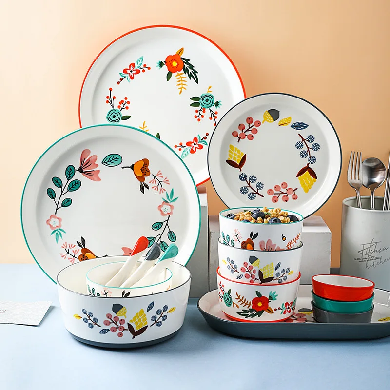 

Fanghua hand-painted underglaze color ceramic Japanese tableware set creative small fresh rice noodle dish set household