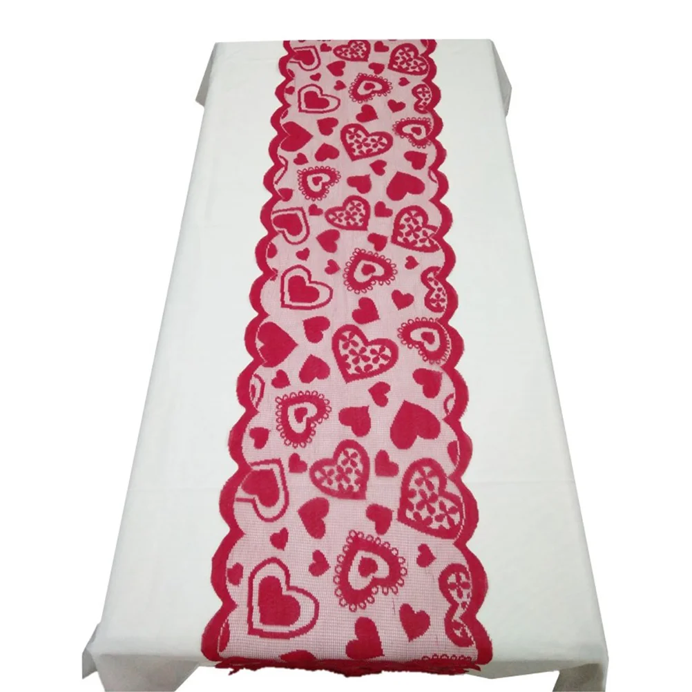 

1PCS Red Love Tablecloth Hollow Lace Printed Kitchen Table Cloth Party Valentine Festival Wedding Decor