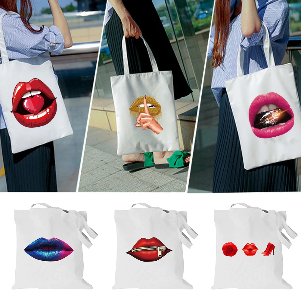 

Handbags Shoulder Bags Casual Shopping Girls Handbag Women Elegant Canvas Bag Mouth Series Pattern Reusable Eco-friendly Bag