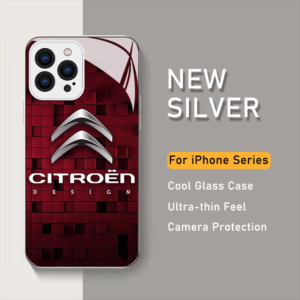 

Fashion Sports Car Design-Citroen Metallic-Color Phone Case For iPhone 14 13 12 11 Pro Max X XS XR 7 8 SE Plus Glass Hard Cover