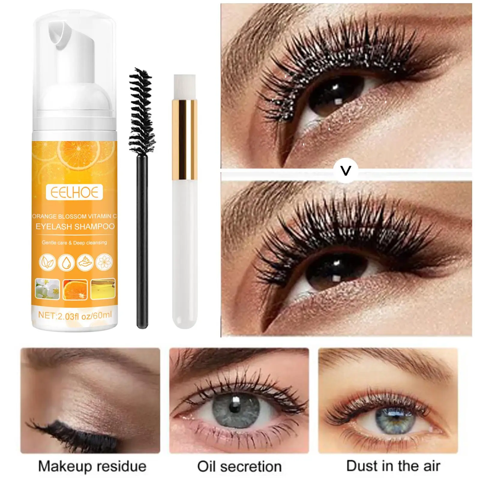 Шампунь для ресниц Средство снятия макияжа наращивания с кисточкой Очищающая