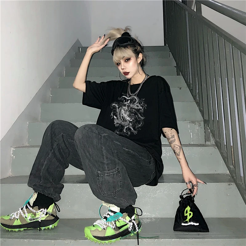 

Women Dragon Print Punk Gothic T Shirt Girl Graphic Printed Fashion Harajuku 2023 Clothes Causal Female Y2K Tops Tee