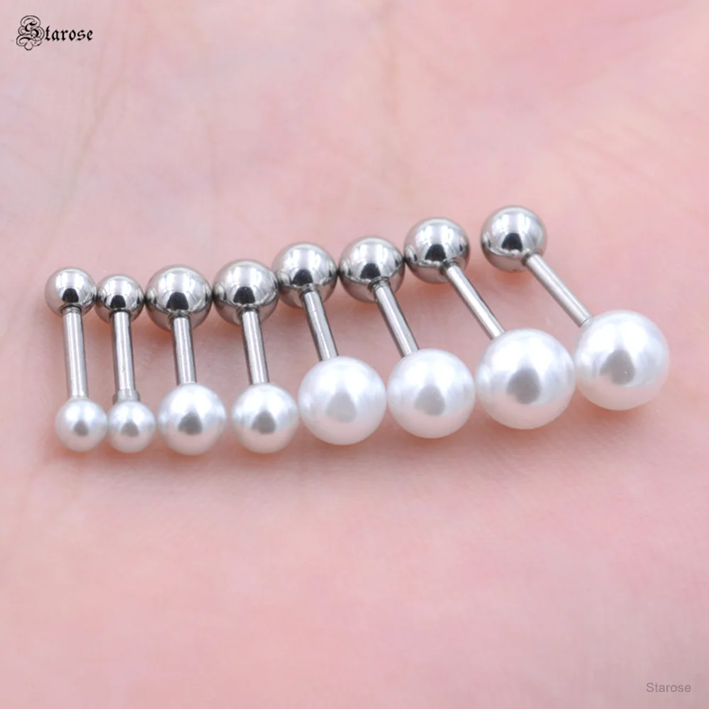 

1.0x6mm 18G Pin 3/4/5/6mm White Pearl Stud Earrings Surgical Steel Barbell Helix Piercing Cartilage Tragus Piercing Ball Jewelry