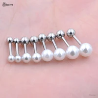 1 0x6mm 18g pin 3456mm white pearl stud earrings surgical steel barbell helix piercing cartilage tragus piercing ball jewelry