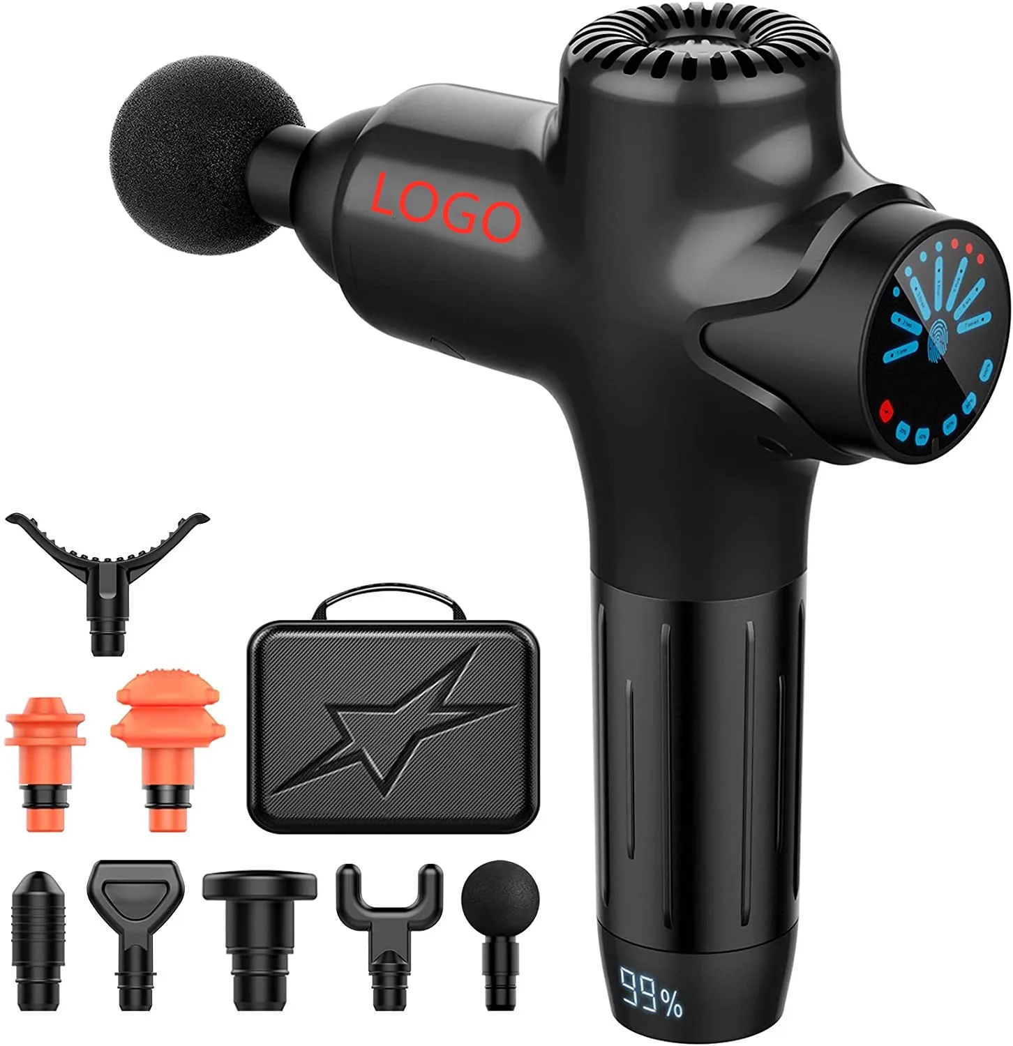 

2021 8 heads Massage Gun with LCD touch Screen 4800mah Fascia Gun Body Muscles and Stiffness Vibration Sport Therapy Massager