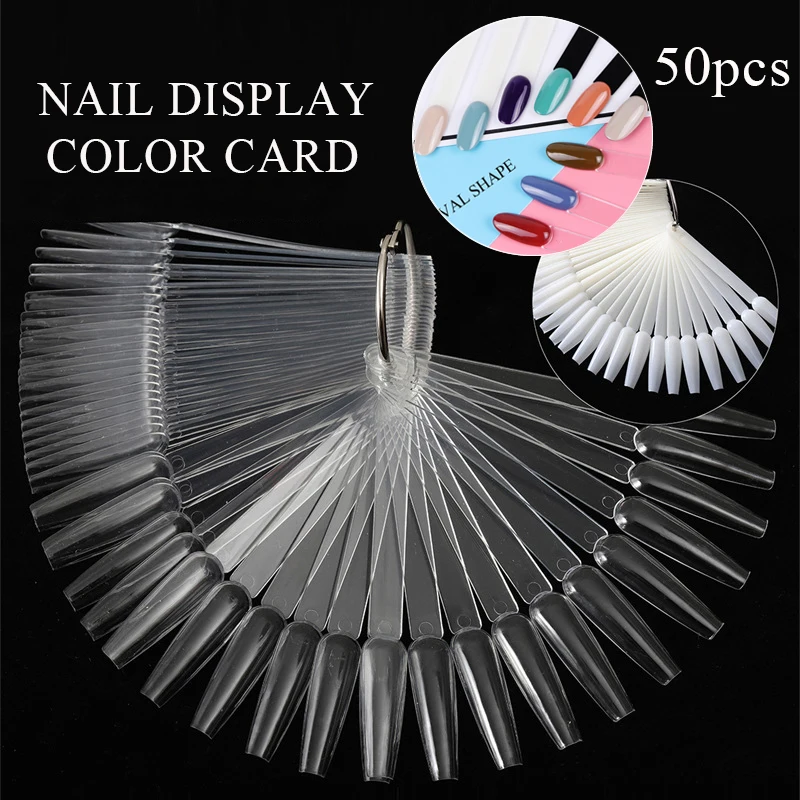 

50Pcs False Tips Clear Nature Nail Art Display Fan Style Nail Swatch Polish Stand Tips Practice Manicure Accessories Tool