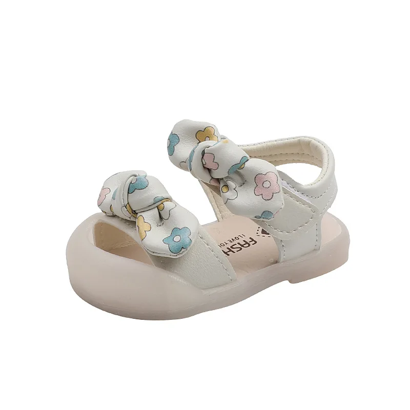 

CUZULLAA Baby Girls Floral Butterfly-Knot Beach Sandals Kids Cute Print Summer Shoes Children Soft Sole Sandals Size 15-19