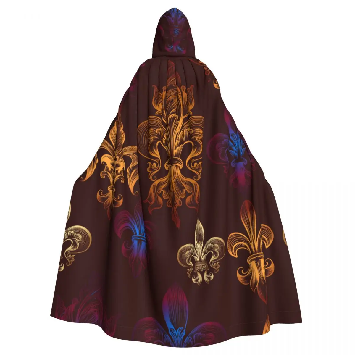 

Adult Cloak Cape Hooded Heraldic Fleur De Lis Medieval Costume Witch Wicca Vampire Elf Purim Carnival Party