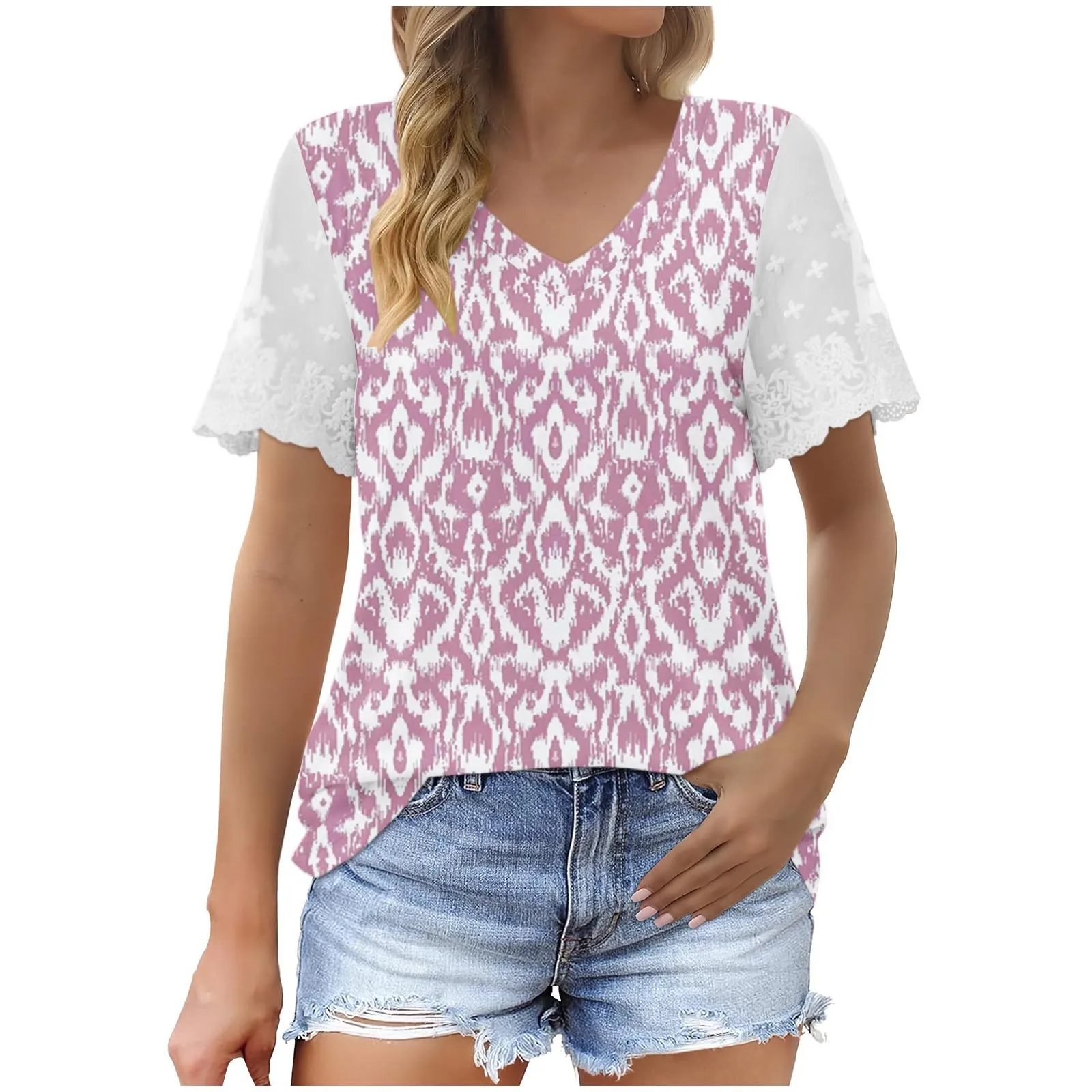 Lamuusaa летние топы для женщин повседневная одежда свободные футболки с v-образным