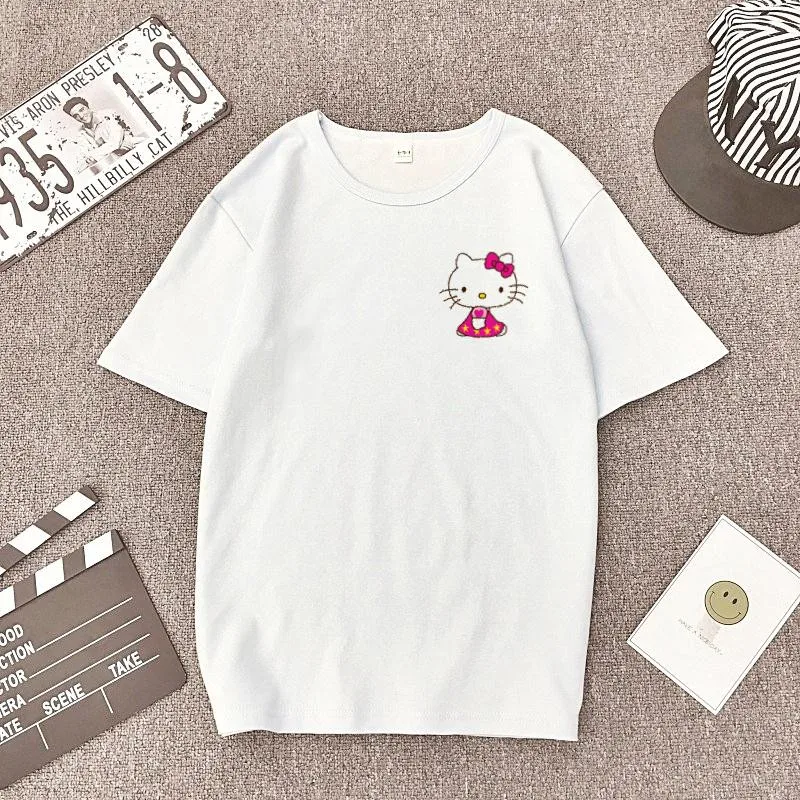 

HELLO KITTY Cartoon Print Pattern Short Sleeve T Shirt Fashion Couple Outfit/Plus Size/Unisex Tee Cute