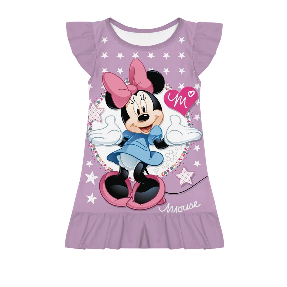 

Disney Mickey and Minnie Cute Princess Dress Girl Summer Short Sleeve Kids Clothes Children's Pajamas Birthday Casual Costume