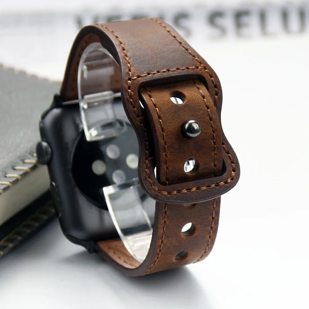 Ремешок из натуральной кожи для Apple Watch Band 45/41 мм 44 40 42 38 браслет 7 6 5 4 3 2 1 SE iWatch |