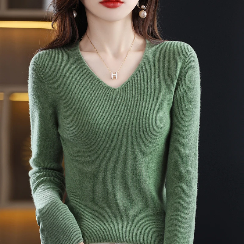 

Осенне-зимние женские свитера, Женский пуловер с длинным рукавом и V-образным вырезом, облегающие пальто, высокоэластичная блузка, вязаные т...