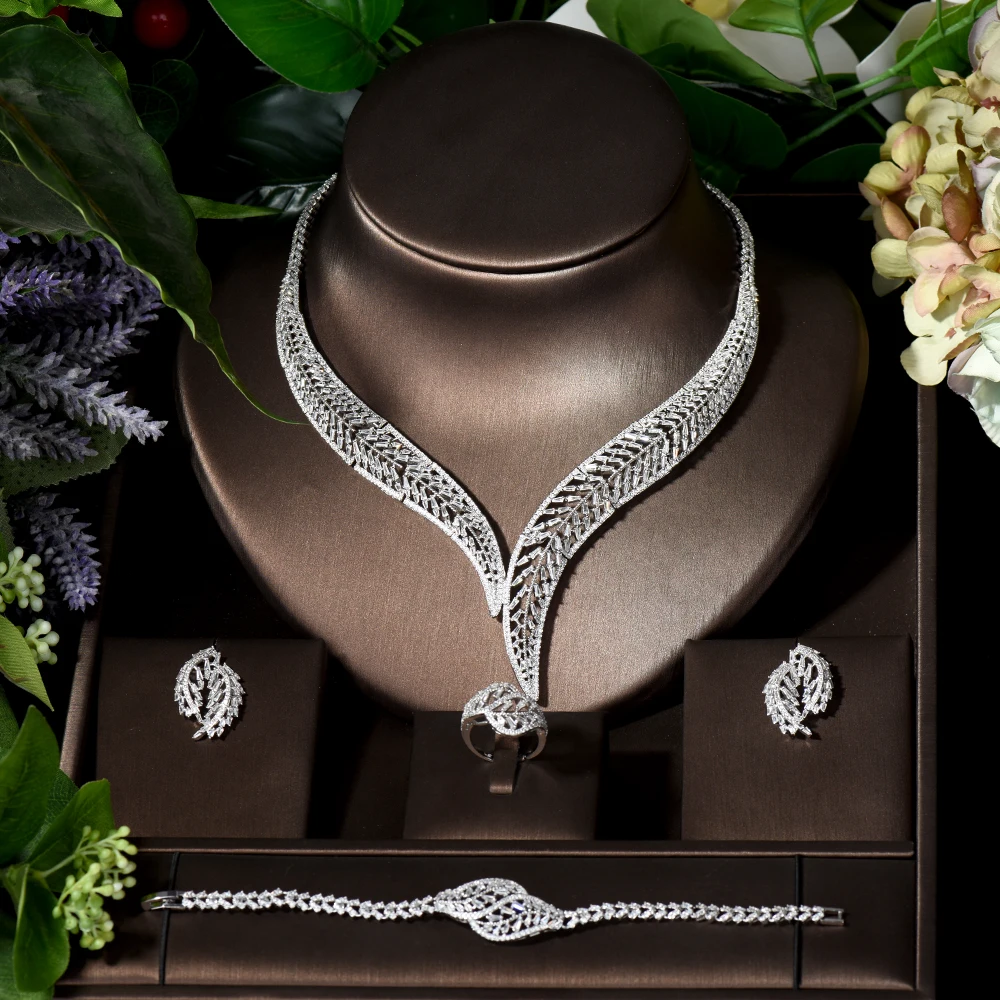 Fashion Beautiful 4pcs Geometric Jewelry Sets for Dubai Nigeria Wedding Cubic Zirconia Necklace&Pendant Set Party Jewelry S-043