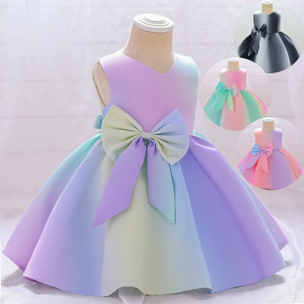 

Summer Multicolor V-neck Princess Kids Baby Dress for Girls Birthday Party Wedding Bow Sweet Cute Dress Christmas Baptism Prom