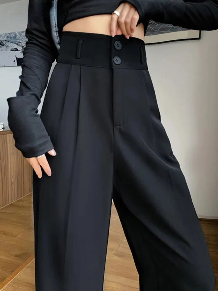 

High Waisted Pants Women Simple Chic Fashion Ladies Tender Elegant All-match Wide Leg Trousers Leisure Clothes Female Ulzzang