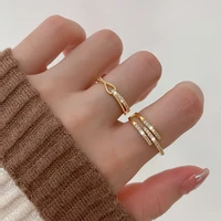 2022 cute woman rings korean gothic accessories gold diamond debris geometric zircon knotted cross gold jewelry engagement ring