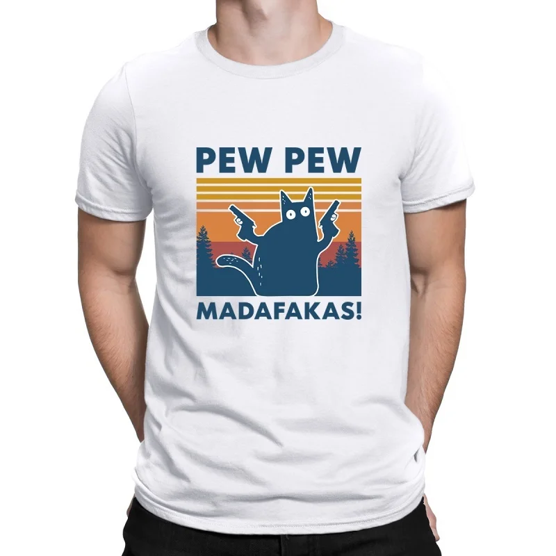

Новинка 2022, винтажная Мужская футболка Pew M-Madafakas с забавным котом и круглым вырезом