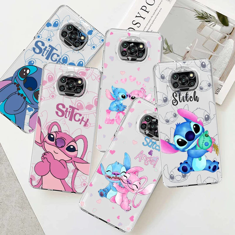 

Stitch Lilo Angel For Xiaomi Poco X5 C55 C50 M5 M4 X4 X3 F3 GT NFC M3 C3 M2 F2 F1 X2 Pro Transparent Soft Phone Case Coque Capa