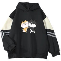 cute shiba inu korean version casual loose contrast color hoodie top kawaii print menwomen