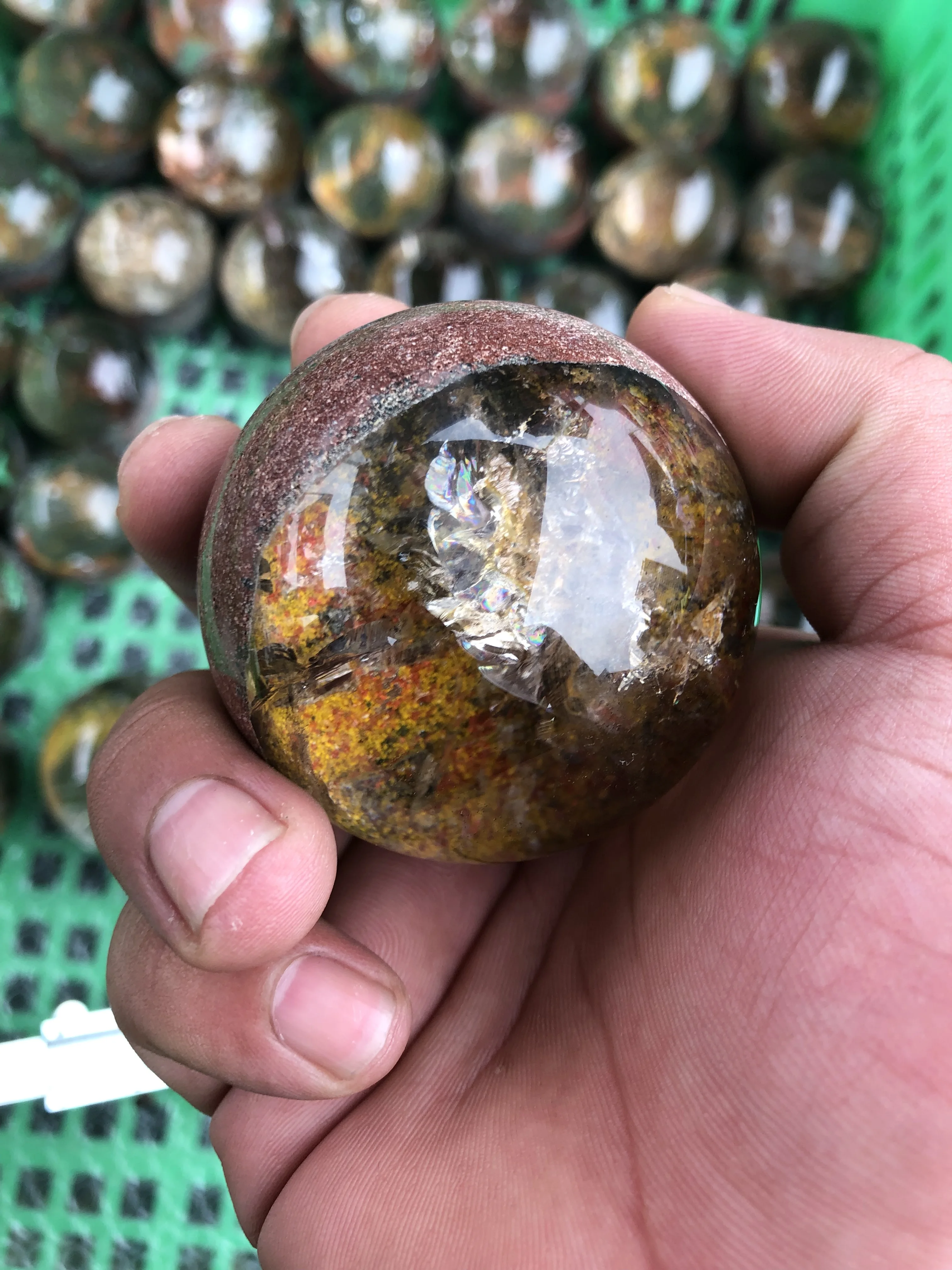 5-8Cm Natural Crystal Nature Stone Four Seasons Ghost Flower Crystal Ball Burging Boutique Decorative Appearance Send The Base