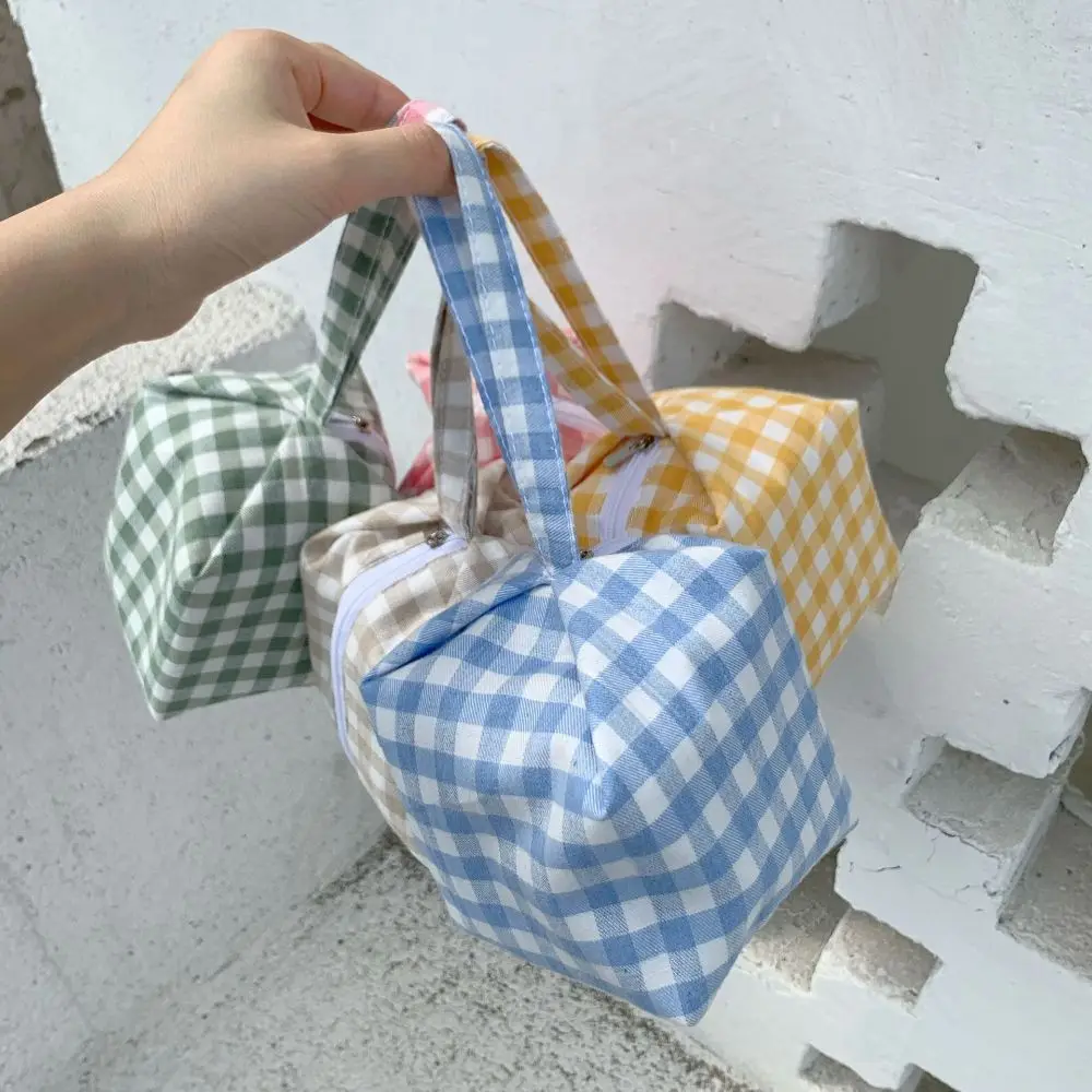 

Girl Cute Mini Travel Makeup Bag Simple Small Plaid Cosmetic Bags Lipstick Eyebrow Powder Beauty Case