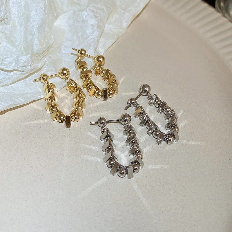 

Niche design metal block chain earrings female 2022 new fashion simple light luxury high sense earrings