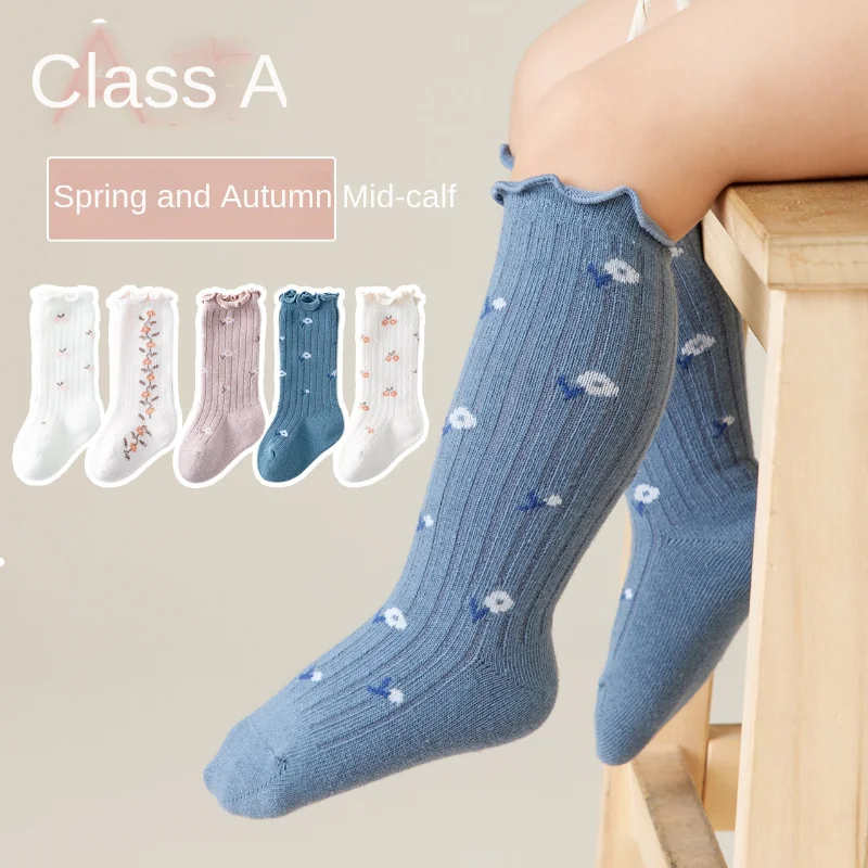 

Spring fall darling frilly girl socks knee high stockings children soft cotton print socks children princess socks