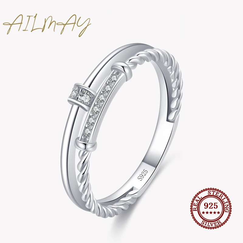

Ailmay Genuine 925 Sterling Silve Trendy Hemp Flowers Clear Zircon Finger Ring For Women Wedding Engagement Fine Female Jewelry