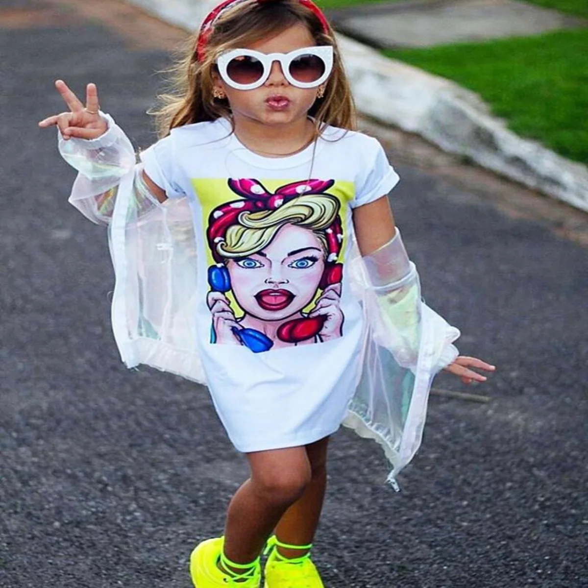

2022Charming Mom Kids Fashion Kids Girls Short Sleeve T-Shirt Dress + Hooded Jacket Set Spring Summer Kids Baby Girl Clothes Set