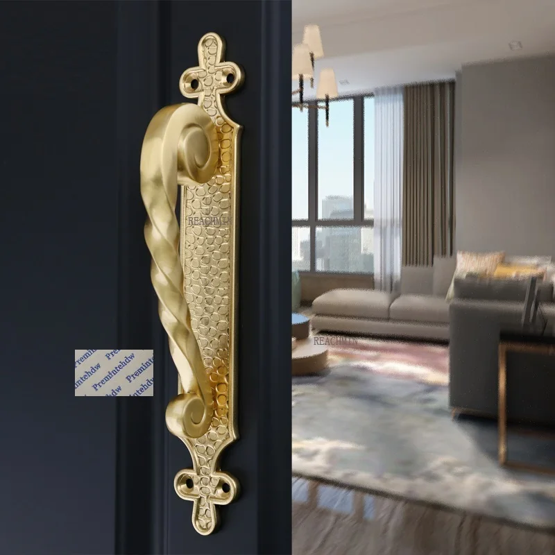 

European Brushed Antique Solid Brass Door Pull Cross Design Mounting Plate Twisted Bow Bar