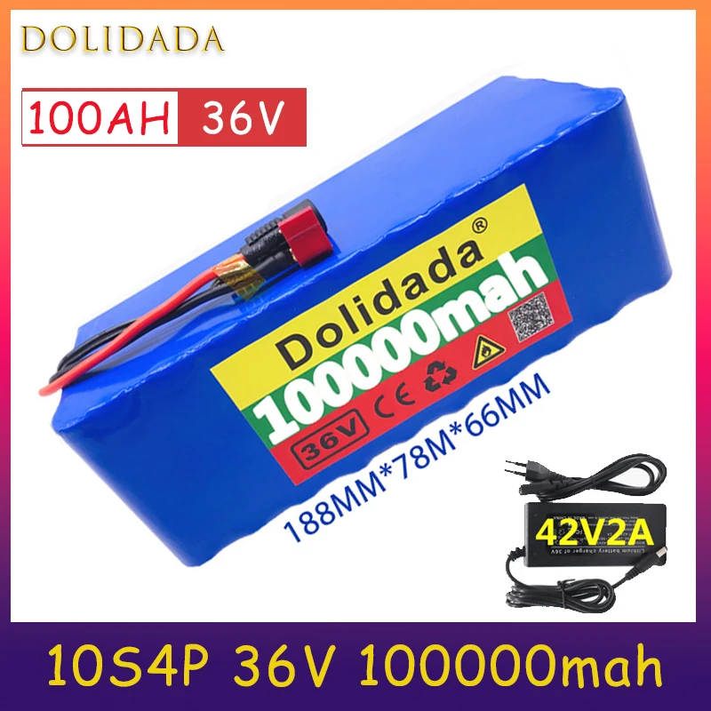 

36V 18650 Rechargeable Battery 10S4P 100Ah Battery Pack 1000W High Power 42V 100000mAh Ebike Electric Bike BMS + 42V 2A Charger