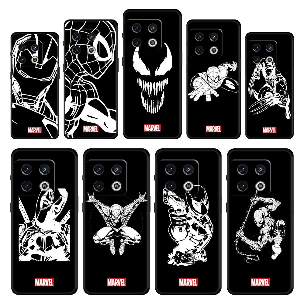 

Cell Black Case Funda for OnePlus 8T 5G 9RT 9R 7T 9 8 Pro 10 Pro Nord 2 5G Nord 5G N10 N200 Celular Marvel Iron Man Spiderman