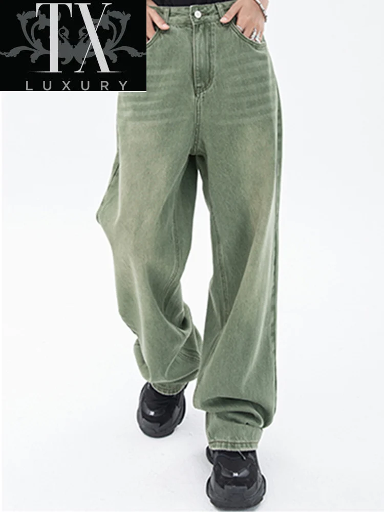 

Casual Retro Woman Long Jeans High Waist Loose Hip Hop Female Wide Leg Denim Trousers Ladies Washed Gradient Floor-Length Pants