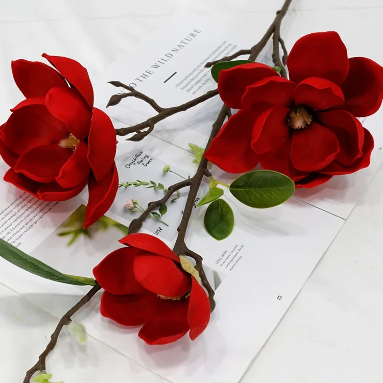 Искусственные цветы магнолия из ПВХ, 3 штуки