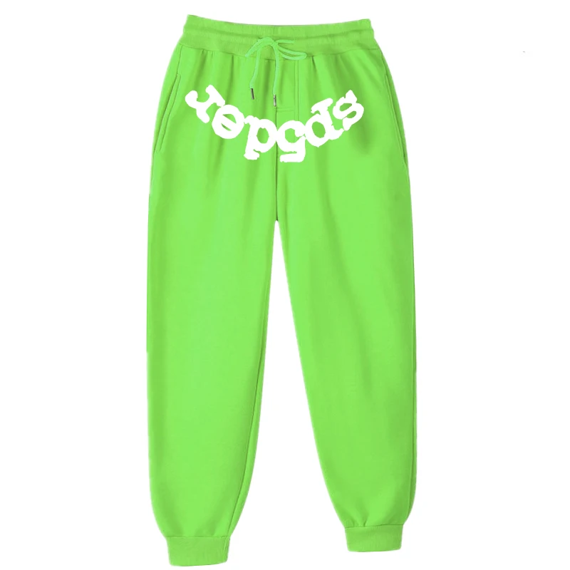 

Зеленые спортивные штаны с рисунком паука паутины 555555, мужские и женские брюки в стиле хип-хоп, джоггеры, модные повседневные брюки на шнуровке