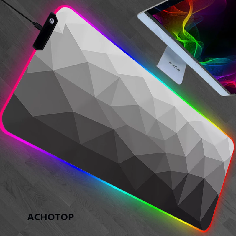 Черный и белый коврик для мыши, геймерский RGB коврик для мыши, большой художественный Настольный коврик со светодиодной подсветкой, игровые аксессуары, коврик для мыши, ковры из натурального каучука