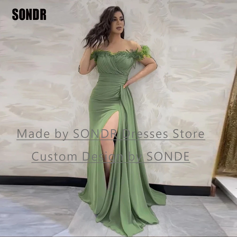 

SONDR Green Sleeveless Evening Dress Long Sweetheart Floor Length Side Slit Vintage Saudi Arabia Party Dresses Dresses 2023