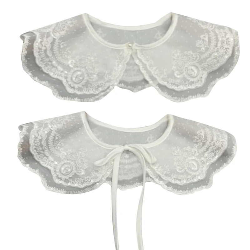 

L5YA Lace Laple Shawl for Women Lady Girl Shawl Faux Collar Delicate Embroidery