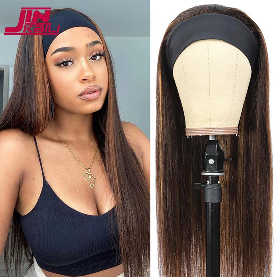 JINKAILI Synthetic Women's Headband Wigs Heat Resistant Long Straight Hair Band Wig New Fashion Headwraps  For Black Women