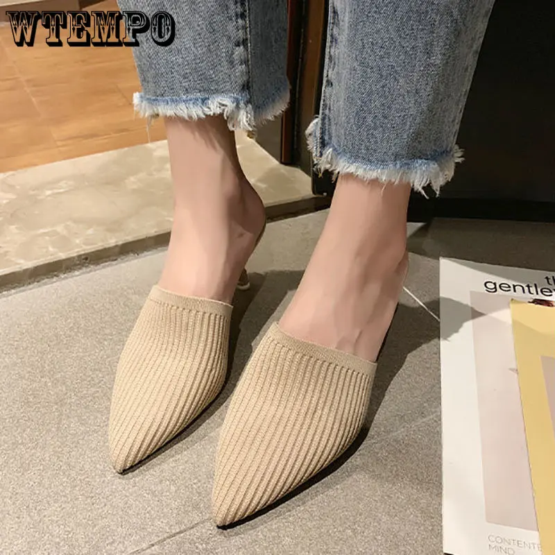 WTEMPO Summer Women Slippers Wear Thin Heels with Heels Baotou Sandals Breathable Wild Fashion High Heels Shoes Dropshipping