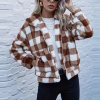 vintage thick plaid jacket women autumn winter casual loose long sleeve wool jacket 2022 korean slim splicing all match outwear