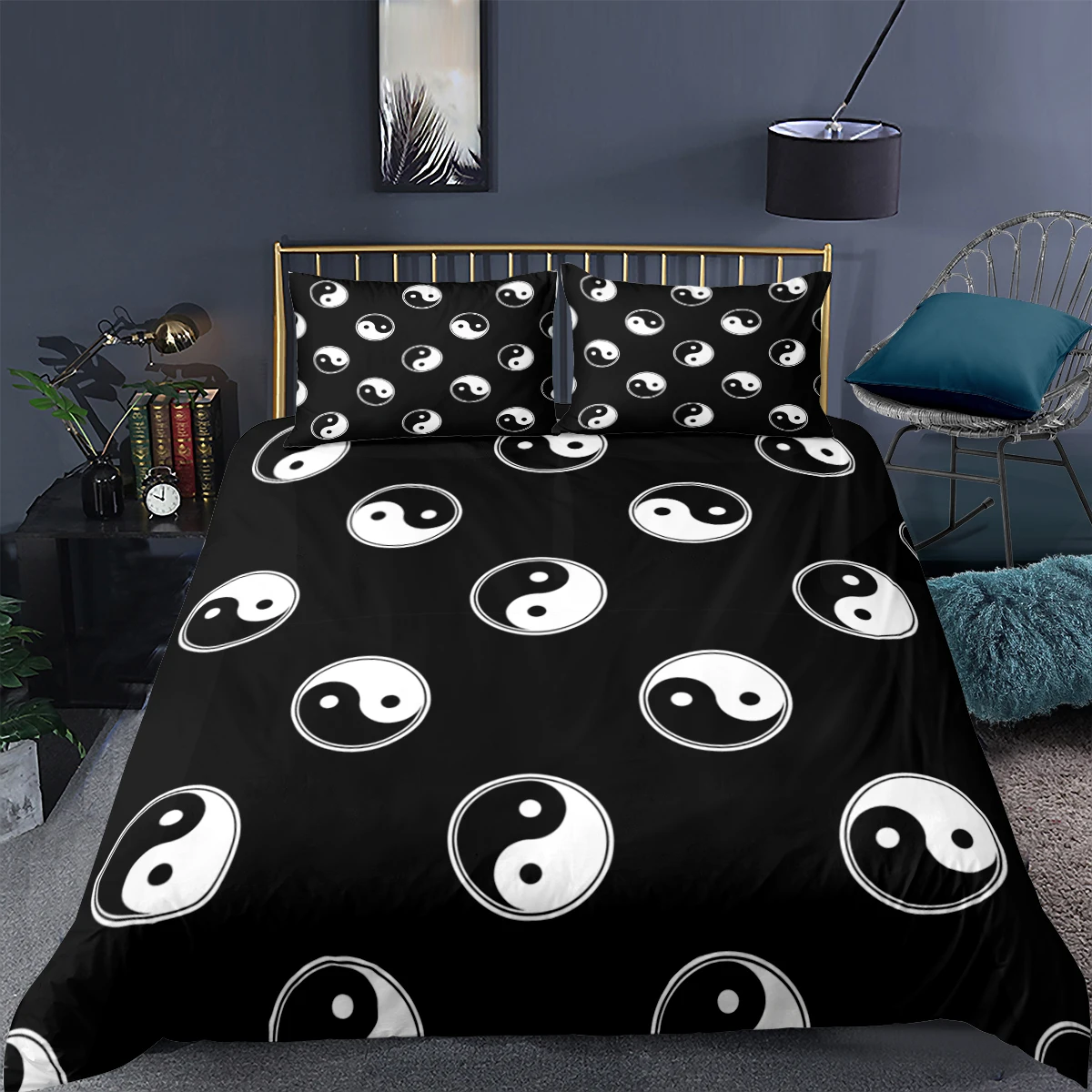 Комплект постельного белья Tai Chi, шахматная доска, пододеяльник, черное, белое покрывало, Семейный комплект постельного белья, одеяло для квадратов | AliExpress