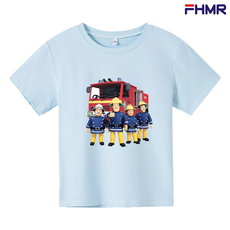 

2023 summer new boys and girls Fireman Sam short sleeve T-shirt children's T-shirt boys' clothing Cosplay clothing