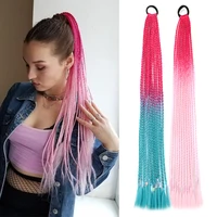 synthetic box braided ponytail rainbow hairpiece extension false overhead tail with elastic rubber band colored kids box pigtail